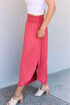 Doublju Comfort Princess Full Size High Waist Scoop Hem Maxi Skirt in Hot Pink-Trendsi-SatinBoutique