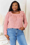 Double Take Square Neck Ruffle Shoulder Long Sleeve T-Shirt, Also Plus sizes-Trendsi-Light Mauve-XL-SatinBoutique