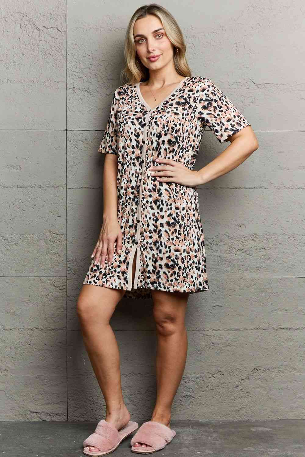 MOON NITE Quilted Quivers Button Down Sleepwear Dress-Trendsi-SatinBoutique