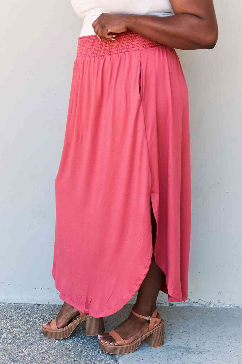 Doublju Comfort Princess Full Size High Waist Scoop Hem Maxi Skirt in Hot Pink-Trendsi-SatinBoutique