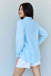 Doublju Blue Jean Baby Denim Button Down Shirt Top in Light Blue-Trendsi-SatinBoutique