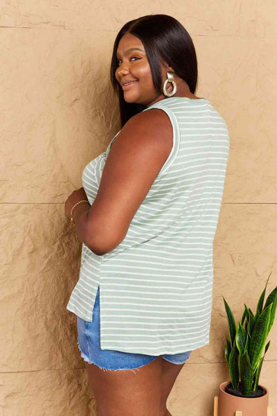 Doublju Full Size Striped Sleeveless V-Neck Top, Also Plus sizes-Trendsi-SatinBoutique