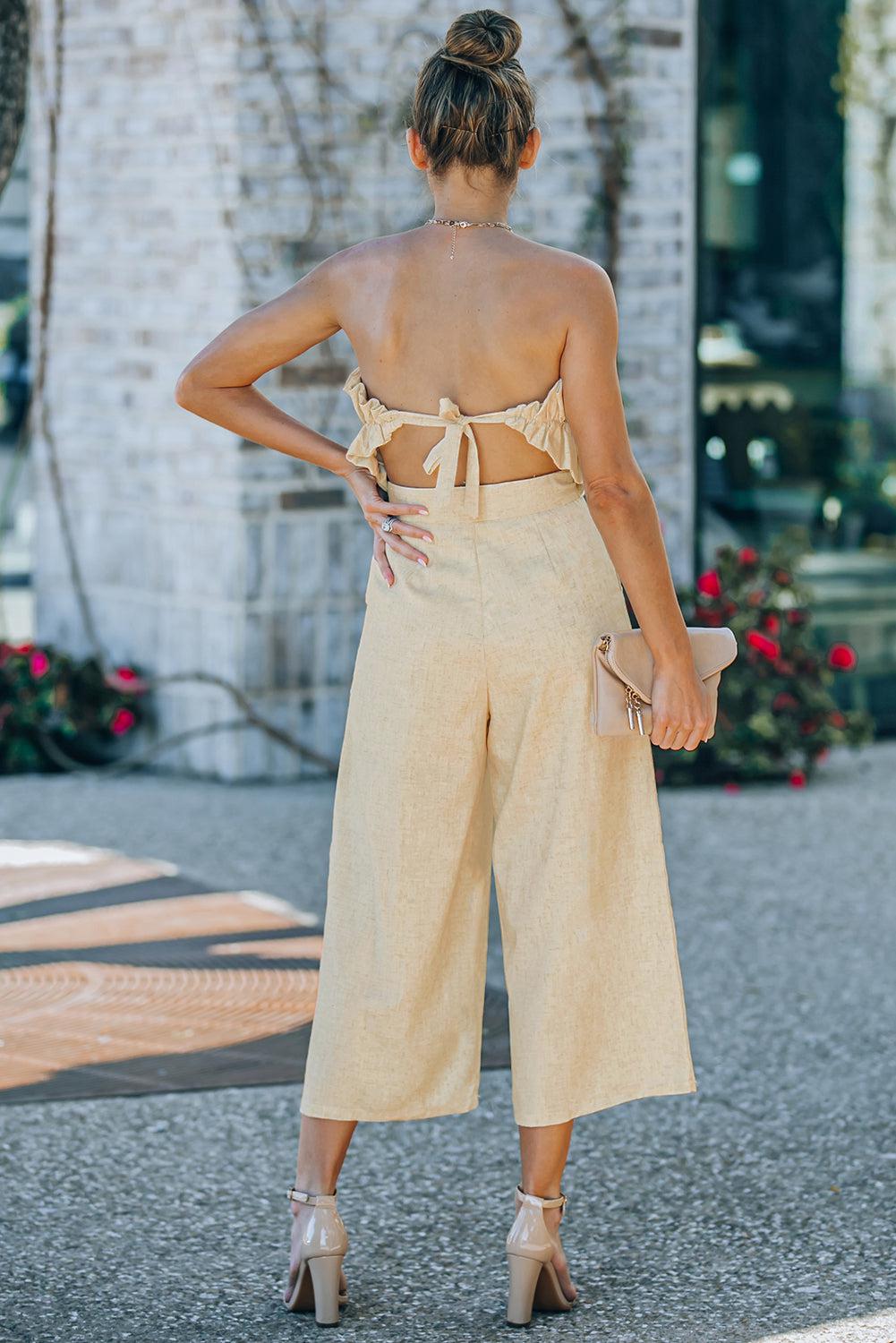 Ruffled Strapless Wide Leg Jumpsuit Trendsi