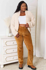 Double Take Open Front Long Sleeve Cardigan-Trendsi-SatinBoutique