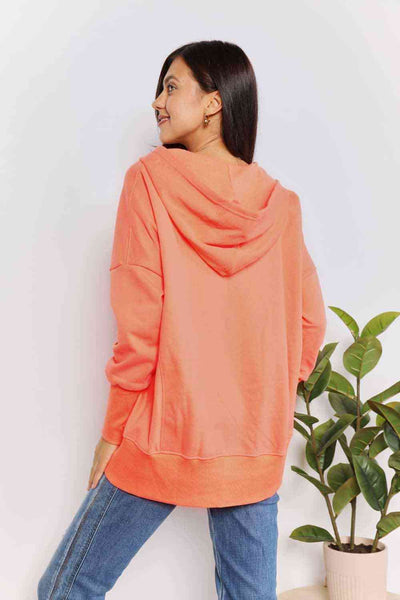 Double Take Quarter-Snap Dropped Shoulder Hoodie-Trendsi-SatinBoutique