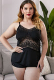 Lace Insert Plus Size Babydoll Set for an exquisite home lounging look