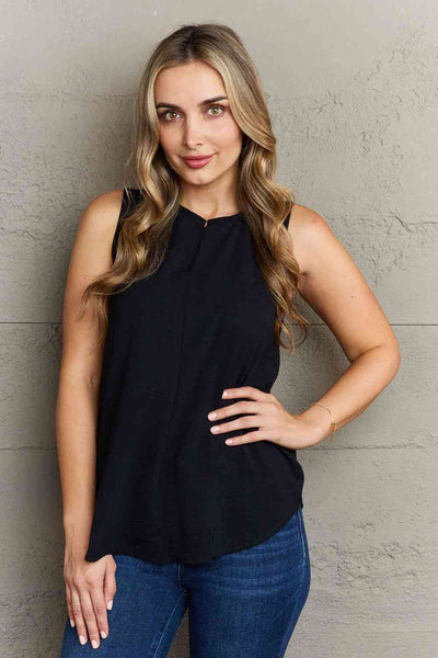 Ninexis First Glance Sleeveless Neckline Slit Top-Trendsi-Black-S-SatinBoutique