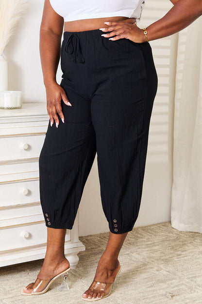 Double Take Decorative Button Cropped Pants, Also Plus sizes-Trendsi-SatinBoutique