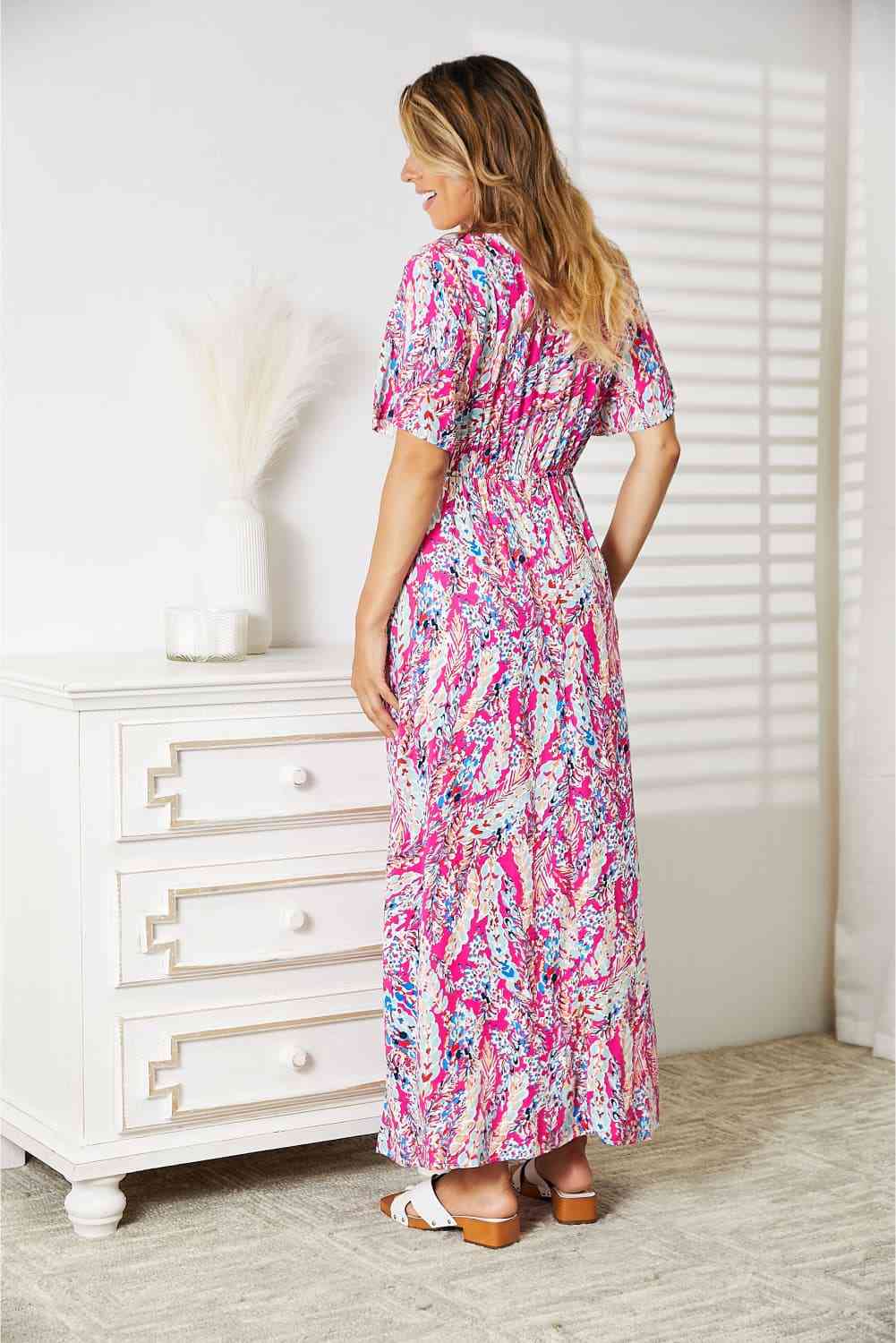 Double Take Multicolored V-Neck Maxi Dress-Trendsi-SatinBoutique