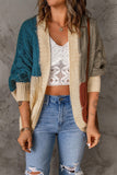 Color Block Cable-Knit Batwing Sleeve Cardigan Trendsi
