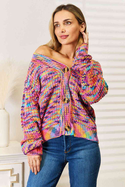 Woven Right V-Neck Long Sleeve Cardigan-Trendsi-Multicolor-S-SatinBoutique