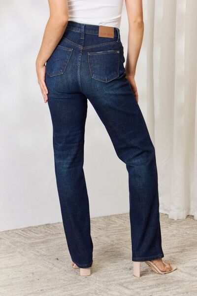 Judy blauwe full-size rechte jeans met knoopsluiting