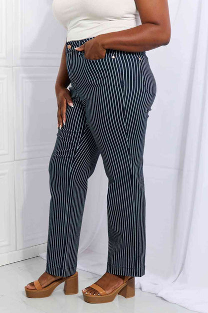 Judy Blue Cassidy Full Size High Waisted Tummy Control Striped Straight Jeans-Trendsi-SatinBoutique