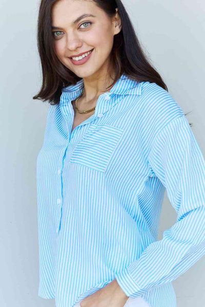 Doublju She Means Business Striped Button Down Shirt Top-Trendsi-SatinBoutique