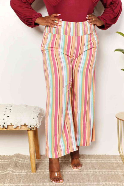 Double Take Striped Smocked Waist Pants with Pockets-Trendsi-SatinBoutique