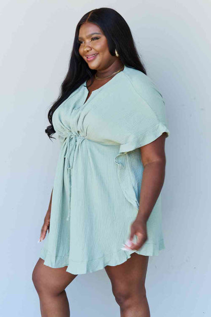 Ninexis Out Of Time Full Size Ruffle Hem Dress with Drawstring Waistband in Light Sage-Trendsi-SatinBoutique