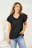 Double Take Eyelet Tie-Neck Flutter Sleeve Blouse-Trendsi-Black-S-SatinBoutique