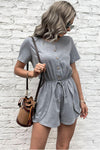 Nauso ang Buttoned Drawstring Round Neck Romper