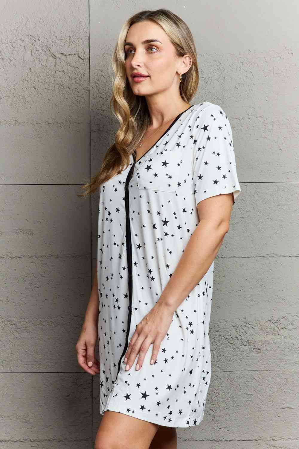 MOON NITE Quilted Quivers Button Down Sleepwear Dress-Trendsi-SatinBoutique