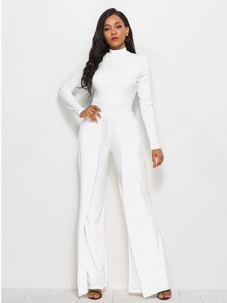 Long Sleeve Mock Neck Wide Leg Jumpsuit Trendsi