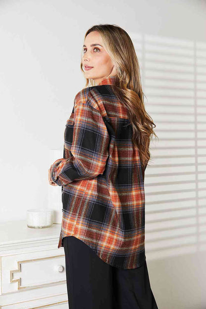 Double Take Plaid Dropped Shoulder Shirt-Trendsi-SatinBoutique