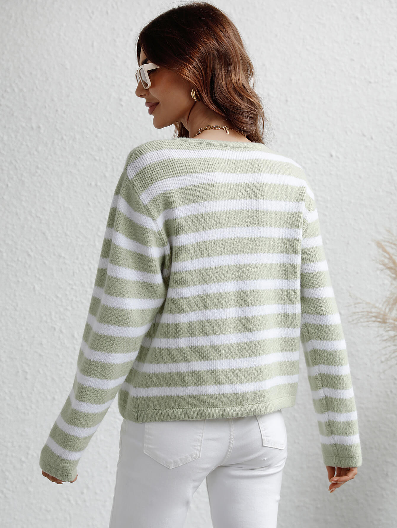Striped Button Front Cardigan Trendsi