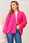 Cardigan de malha canelada direita aberta com ombro caído na frente - Trendsi-Hot Pink-S-SatinBoutique