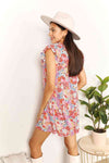 Double Take Floral Tie Neck Cap Sleeve Dress-Trendsi-SatinBoutique