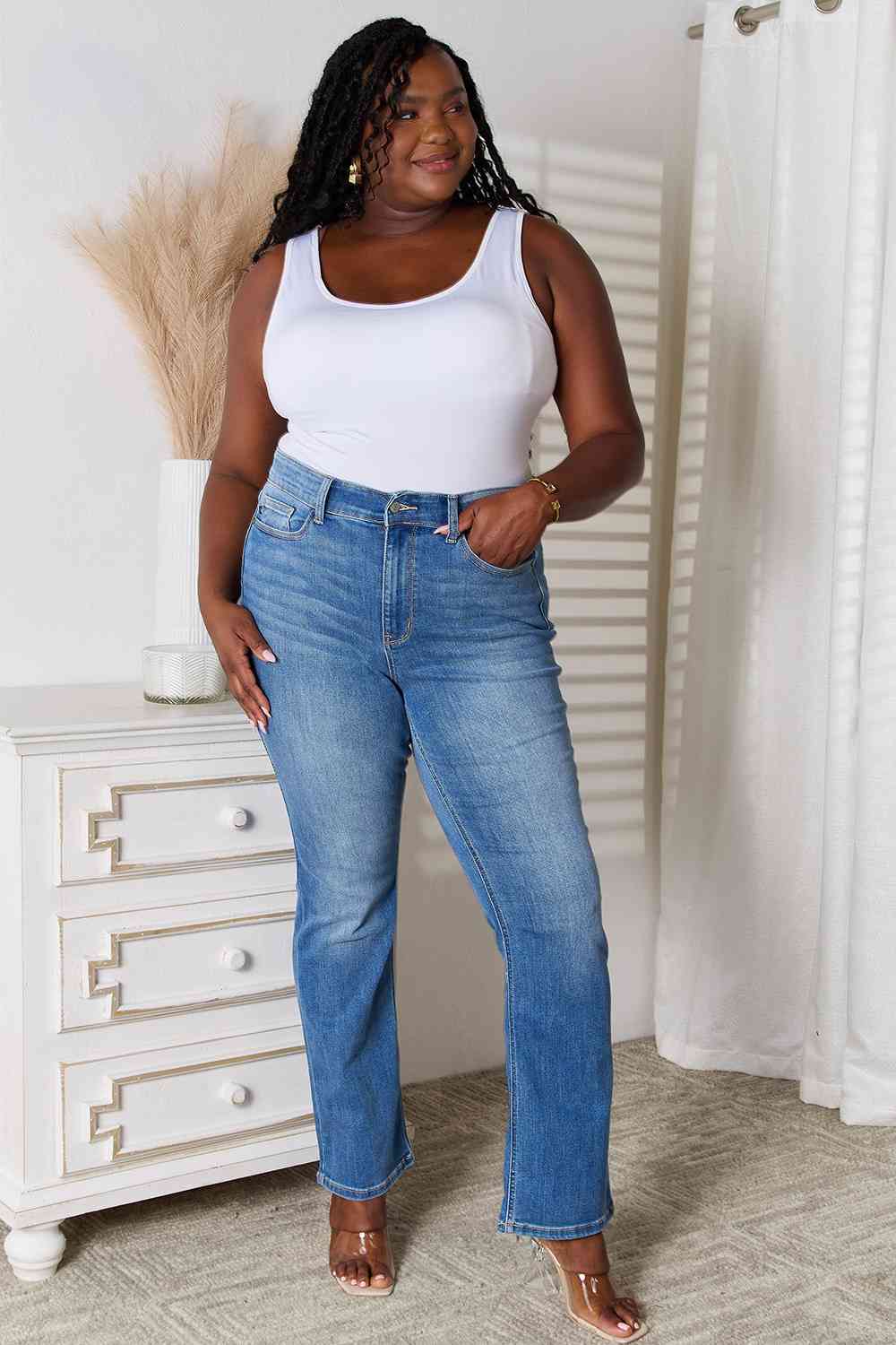 Judy Full Size Bootcut Jeans with Pockets in Medium Blue, Many sizes-Trendsi-SatinBoutique