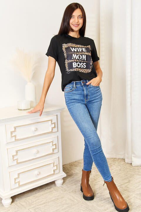 Simply Love WIFE MOM BOSS Leopard Graphic T-Shirt, Also Plus sizes-Trendsi-SatinBoutique