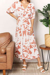 Double Take Printed Surplice Balloon Sleeve Dress-Trendsi-SatinBoutique