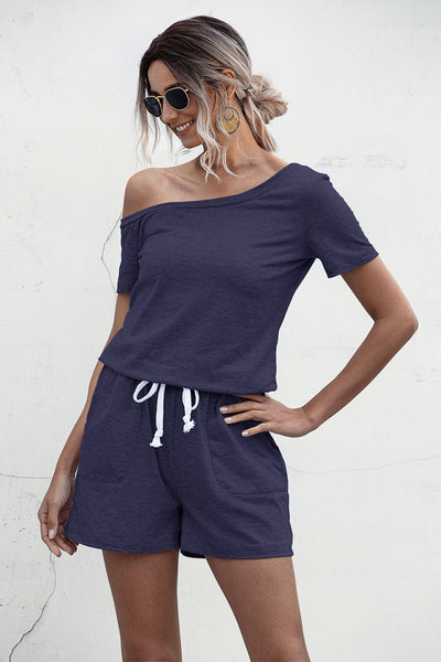 One Shoulder Tie Waist Romper Trendsi