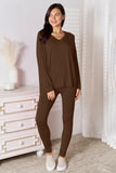 Basic Bae Full Size V-Neck Soft Rayon Long Sleeve Top and Pants Lounge Set-Trendsi-SatinBoutique