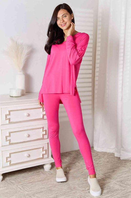 Basic Bae Full Size V-Neck Soft Rayon Long Sleeve Top and Pants Lounge Set-Trendsi-SatinBoutique