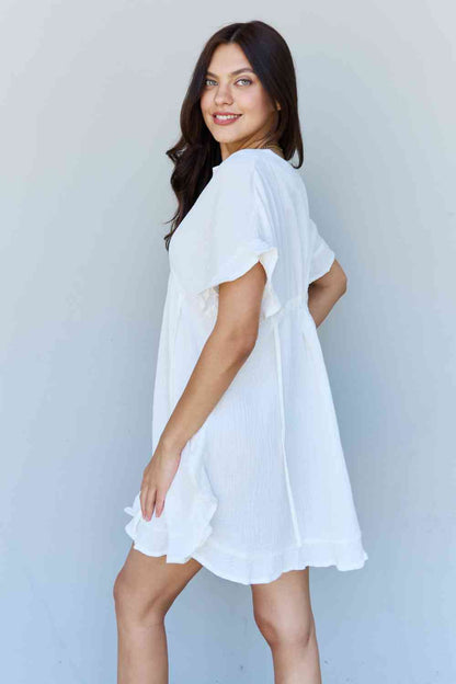 Ninexis Out Of Time Full Size Ruffle Hem Dress with Drawstring Waistband in White-Trendsi-SatinBoutique