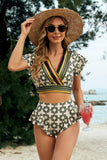 Printed Flutter Sleeve Ruffled Two-Piece Swimsuit Trendsi