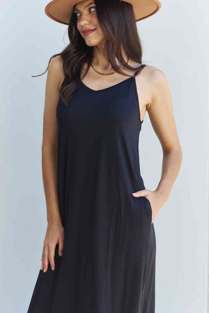 Ninexis Good Energy Full Size Cami Side Slit Maxi Dress in Black, Also in Plus sizes-Trendsi-SatinBoutique