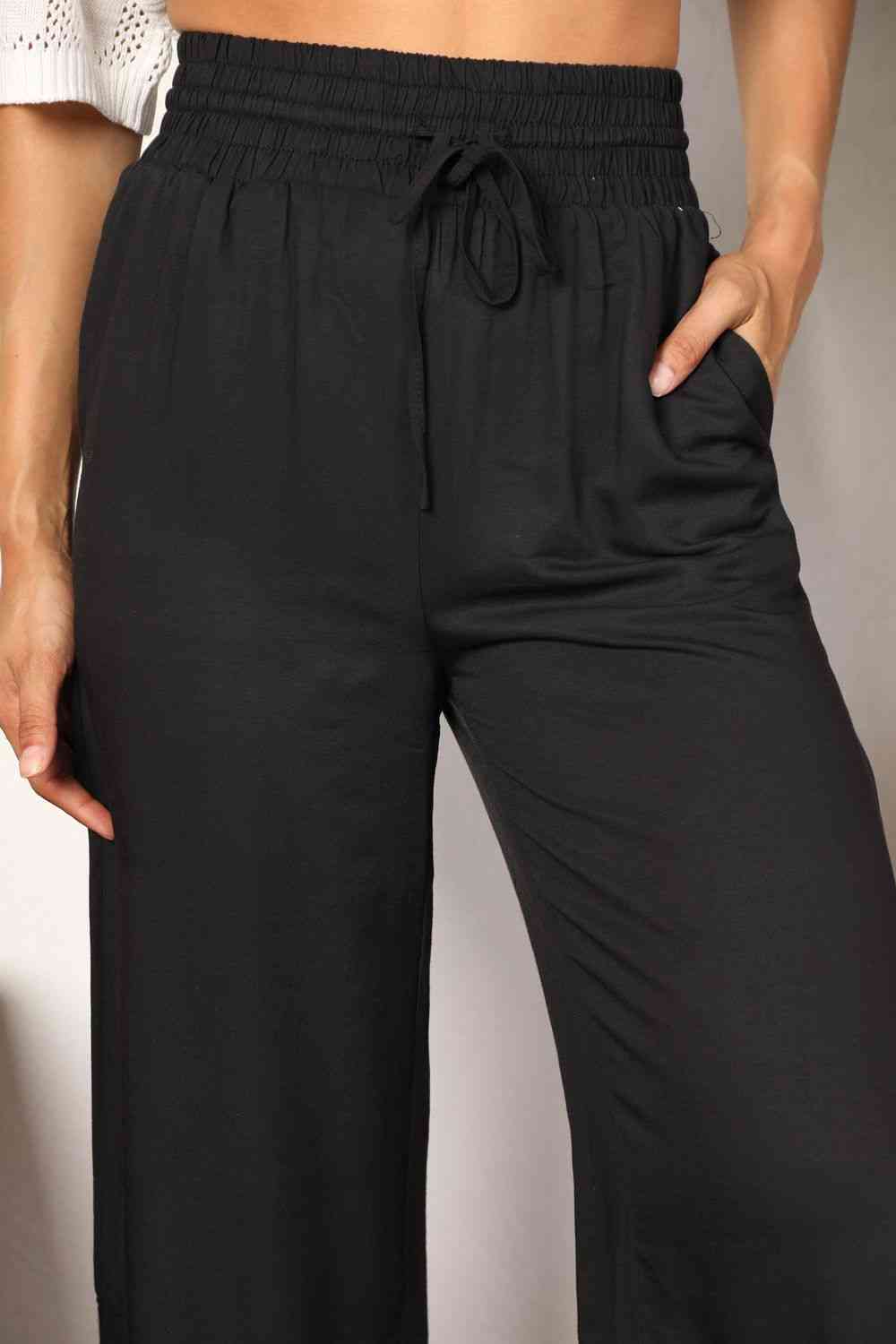 Double Take Drawstring Smocked Waist Wide Leg Pants-Trendsi-SatinBoutique