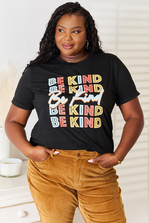 Simply Love BE KIND Graphic Round Neck T-Shirt, Also Plus sizes-Trendsi-Black-XL-SatinBoutique