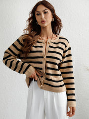 Striped Button Front Cardigan Trendsi