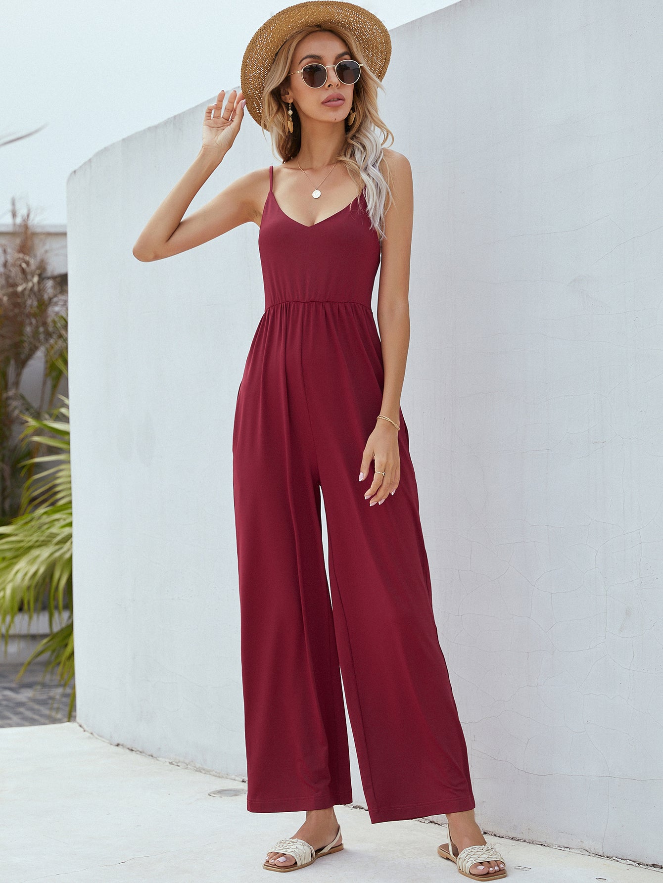 Adjustable Spaghetti Strap Jumpsuit with Pockets Trendsi