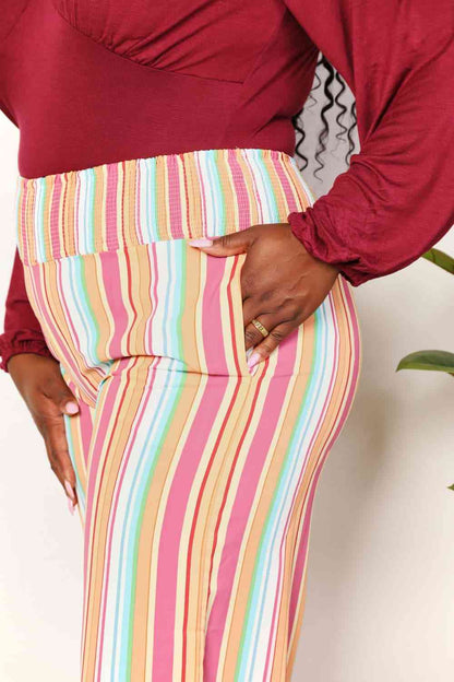 Double Take Striped Smocked Waist Pants with Pockets-Trendsi-SatinBoutique