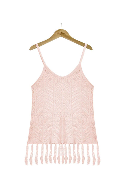 Openwork Fringe Hem Sleeveless Cover Up Trendsi