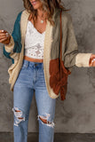 Colour Block Cable-Knit Batwing Sleeve Cardigan Trendsi