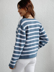 Striped Button Front Cardigan Trendsi