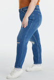 BAYEAS Saiz Penuh Pinggang Tinggi Distressed Basuh Cropped Jeans Ibu