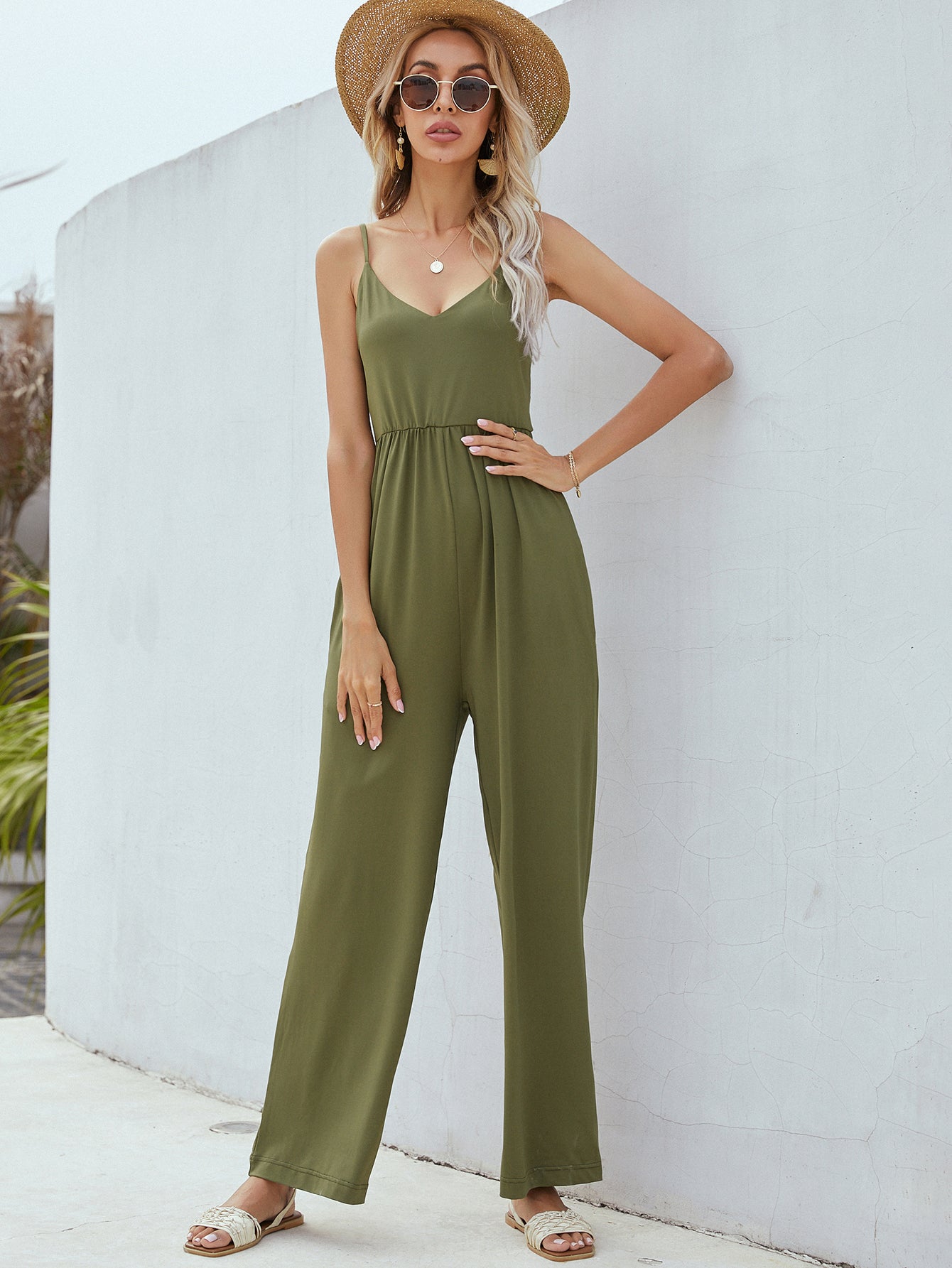 Adjustable Spaghetti Strap Jumpsuit with Pockets Trendsi