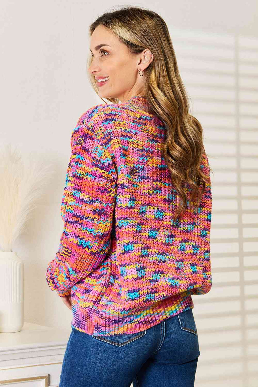 Woven Right V-Neck Long Sleeve Cardigan-Trendsi-Multicolor-S-SatinBoutique