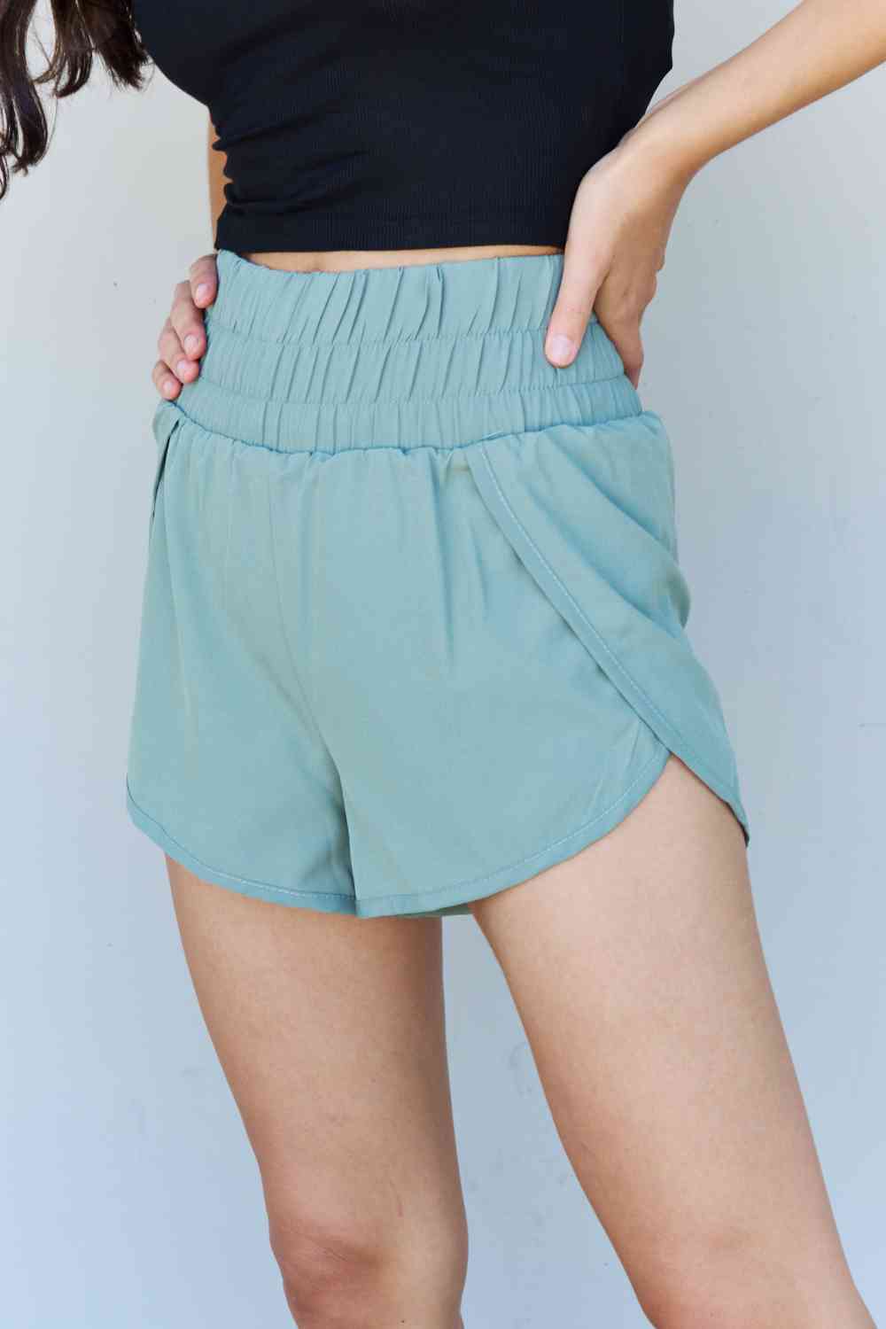 Ninexis Stay Active High Waistband Active Shorts in Pastel Blue-Trendsi-SatinBoutique