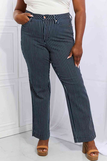 Judy Blue Cassidy Full Size High Waisted Tummy Control Striped Straight Jeans-Trendsi-SatinBoutique